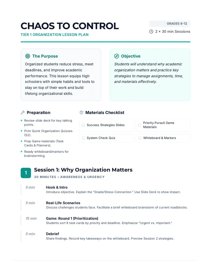 Chaos to Control Lesson Plan