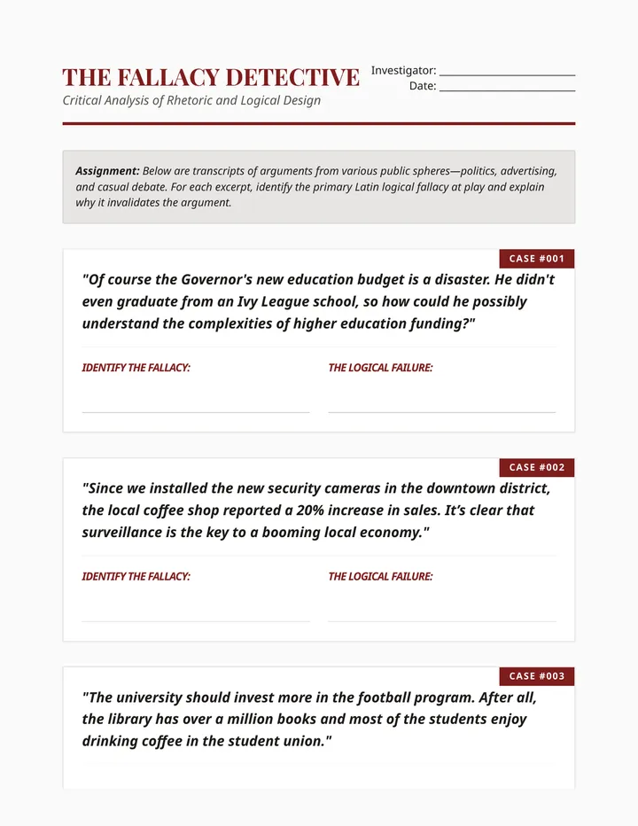 Fallacy Detective Worksheet