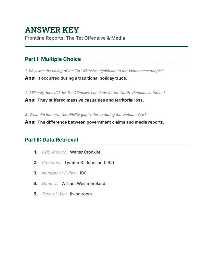 Frontline Reports Answer Key