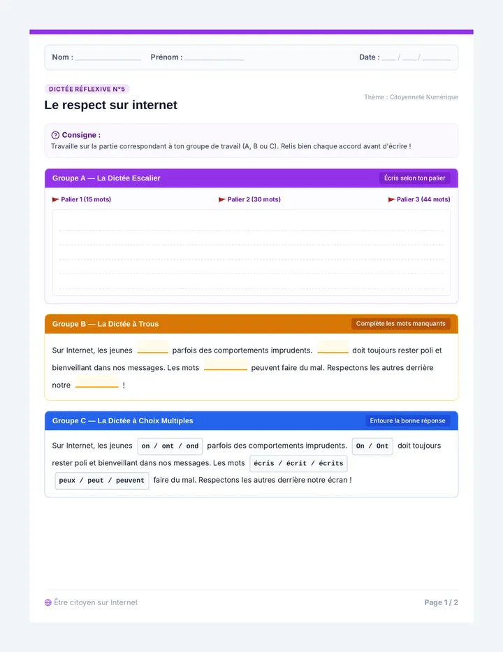 Citoyennete Numerique Fiche Eleve