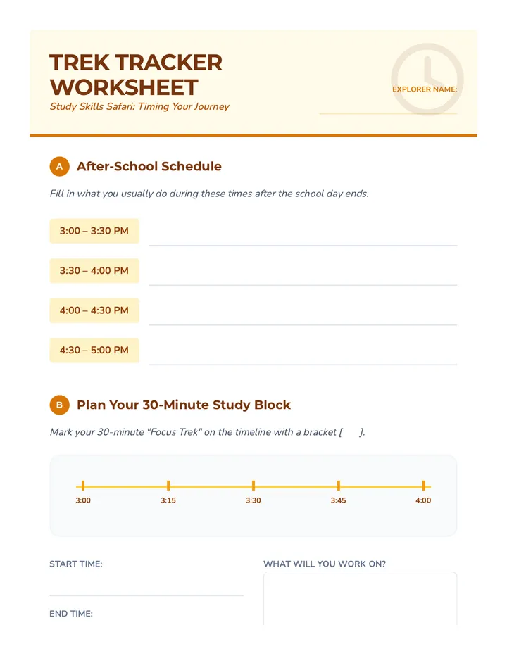 Trek Tracker Worksheet