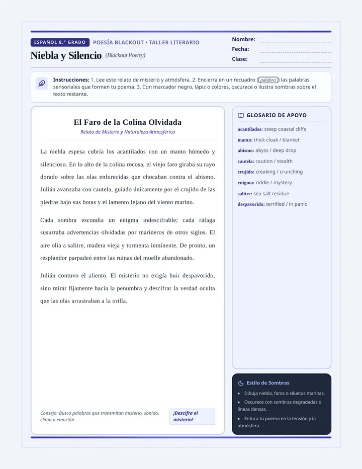 Niebla y Silencio Worksheet
