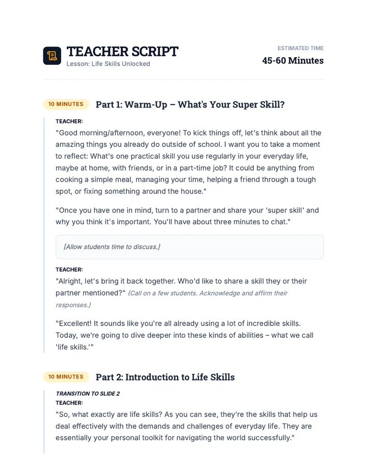Life Skills Script