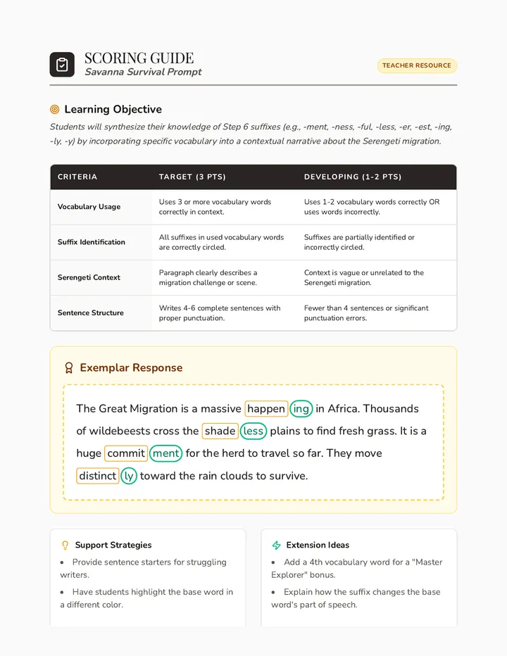 Savanna Survival Rubric