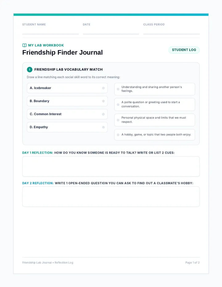 Friendship Finder Journal