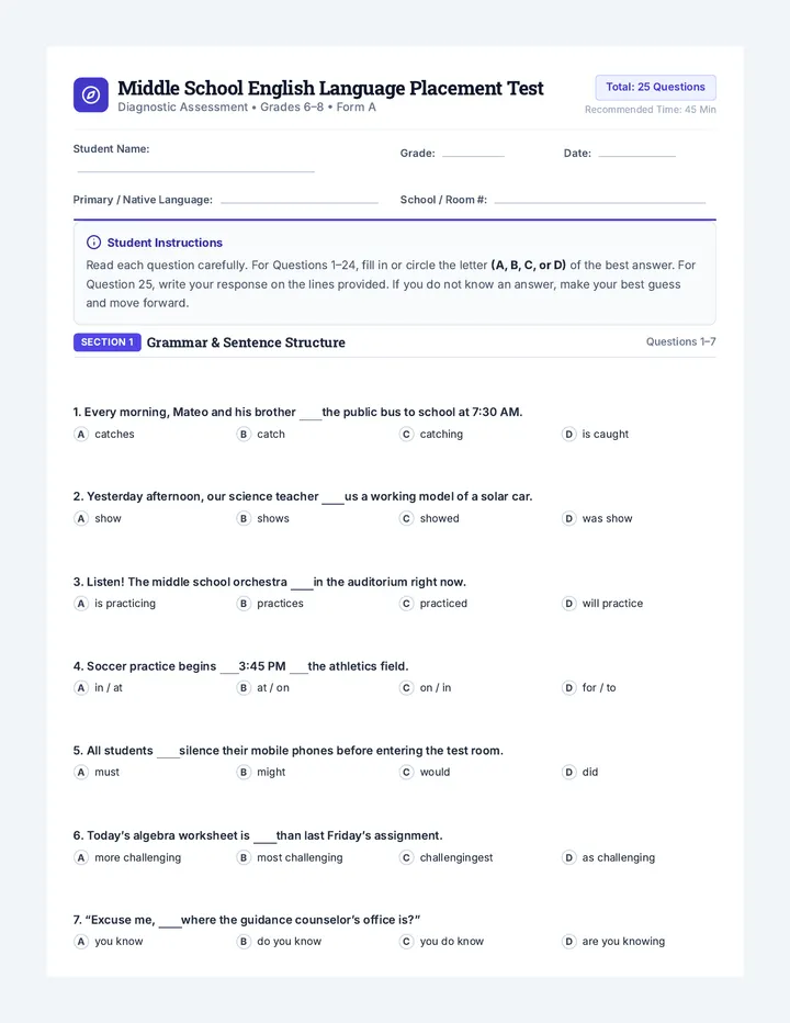Placement Diagnostic Test