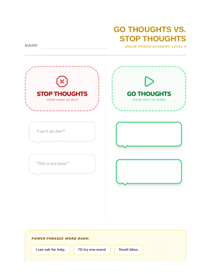Go vs Stop Thoughts Worksheet
