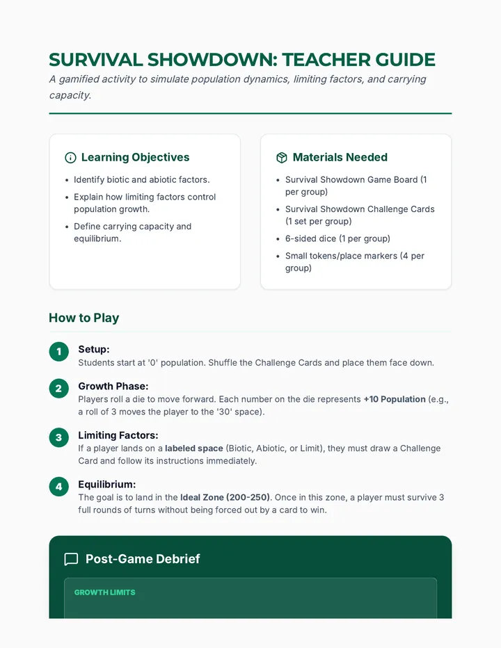 Survival Showdown Teacher Guide