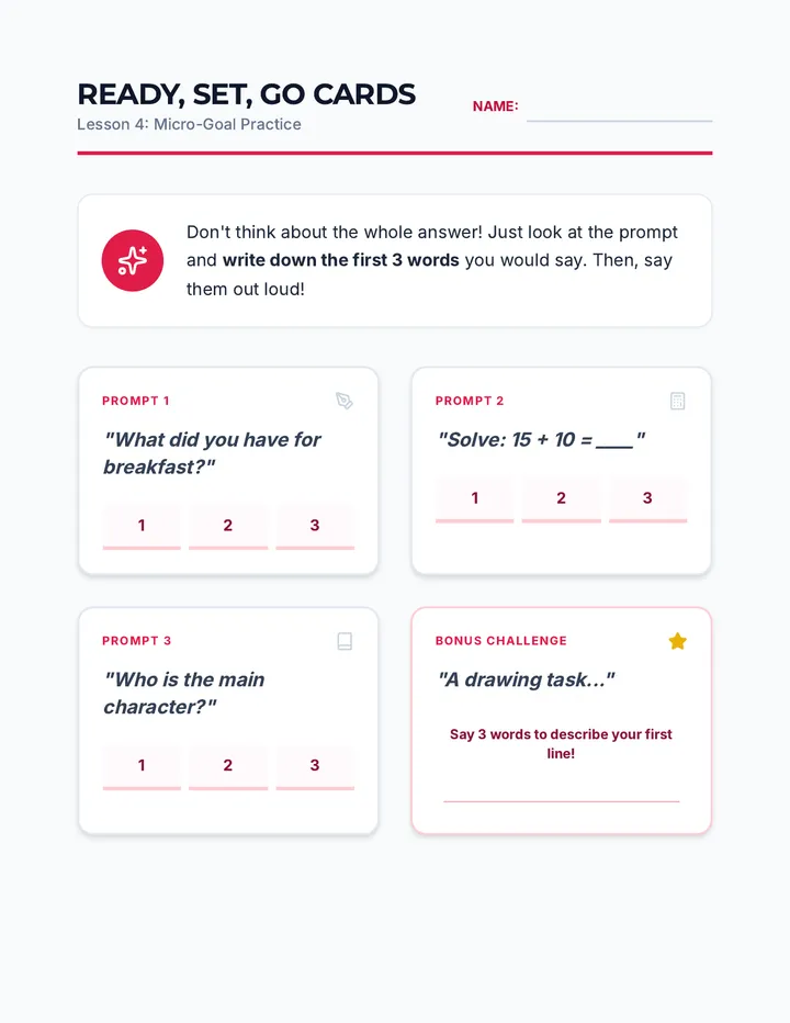Ready Set Go Cards Worksheet
