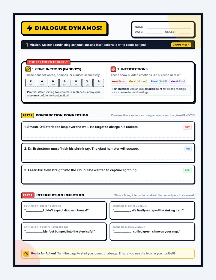 Dialogue Dynamos Worksheet page 1