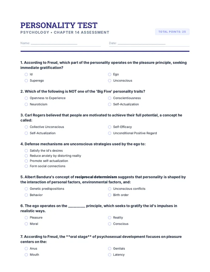 Personality Chapter 14 Test