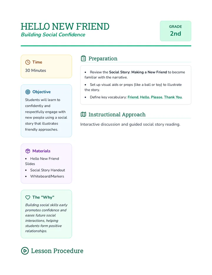 Hello New Friend Lesson Plan