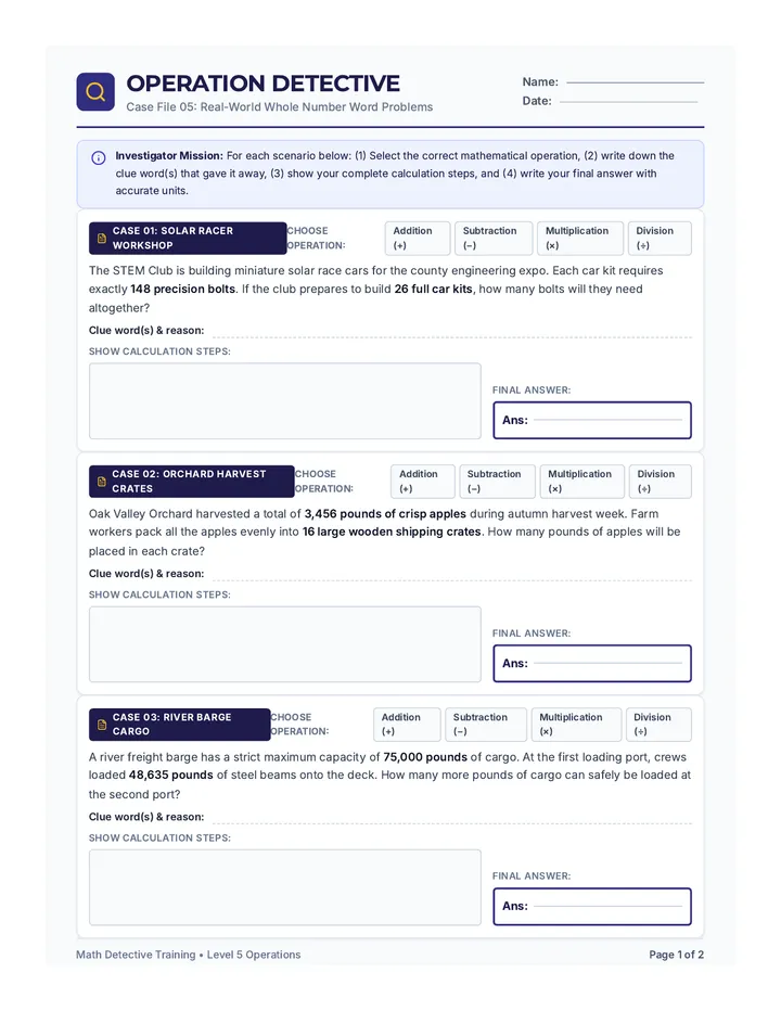 Operation Detective Worksheet