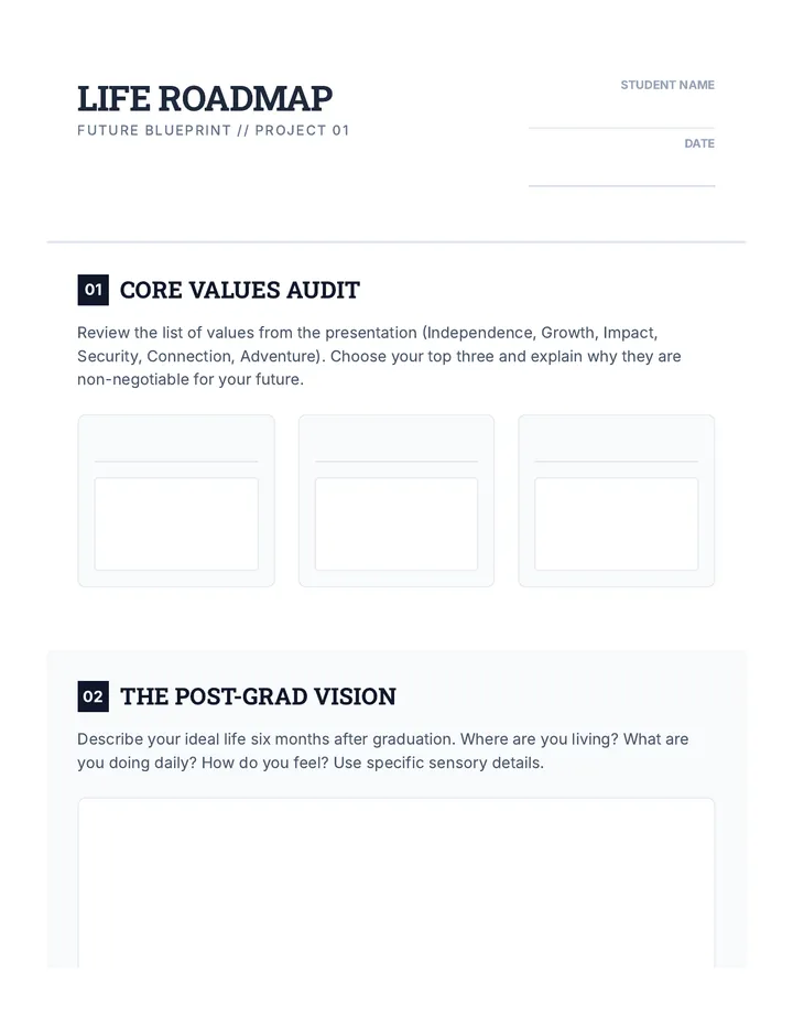 Life Roadmap Worksheet