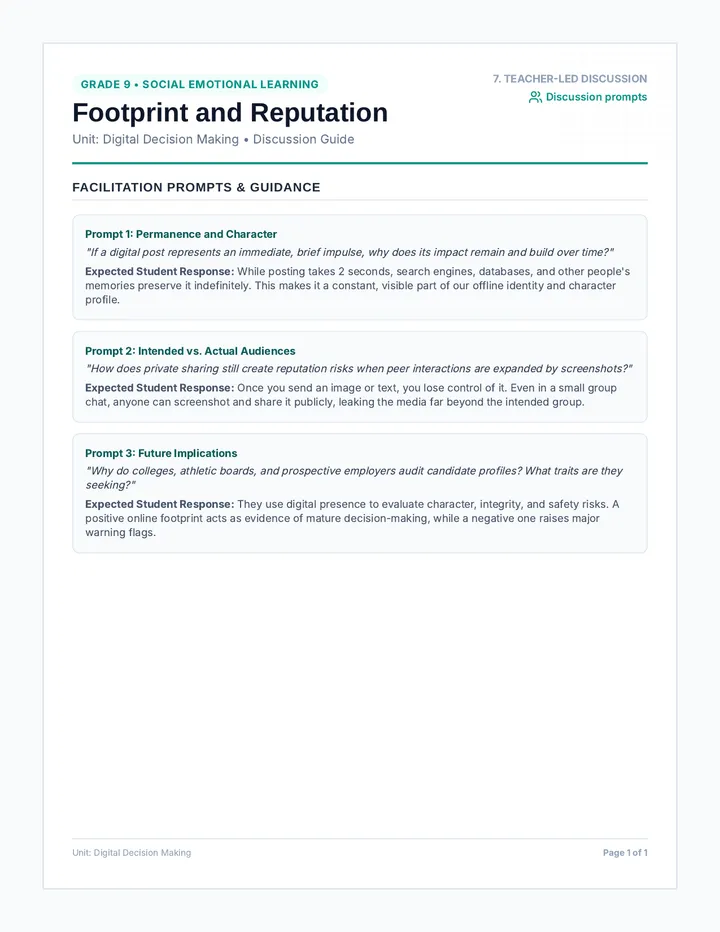 Footprint Discussion Sheet