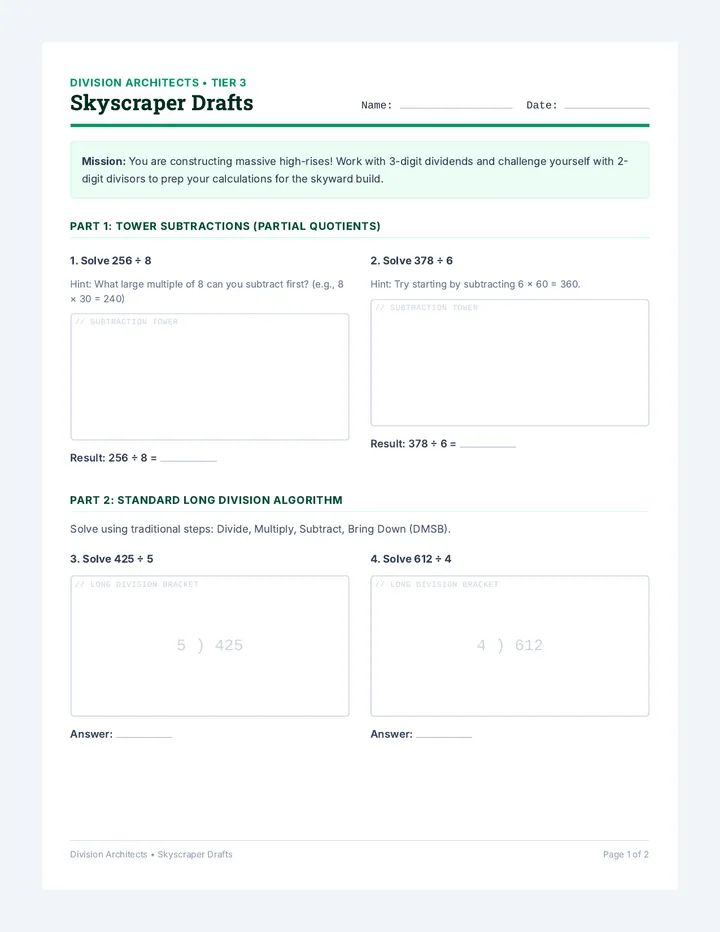 Skyscraper Drafts Worksheet