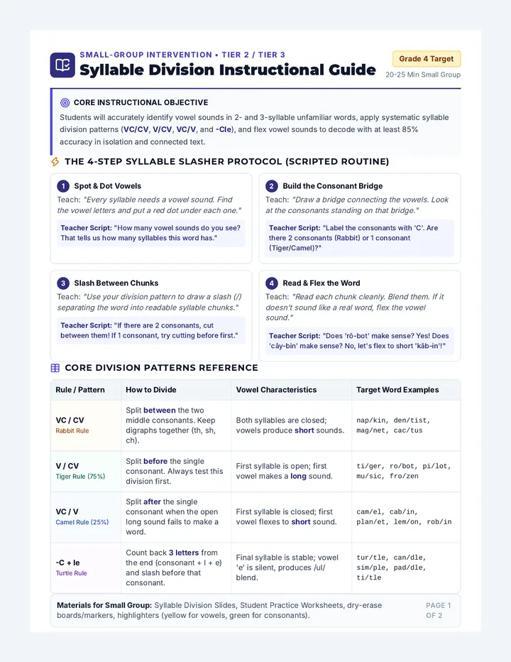 Syllable Detectives Teacher Guide