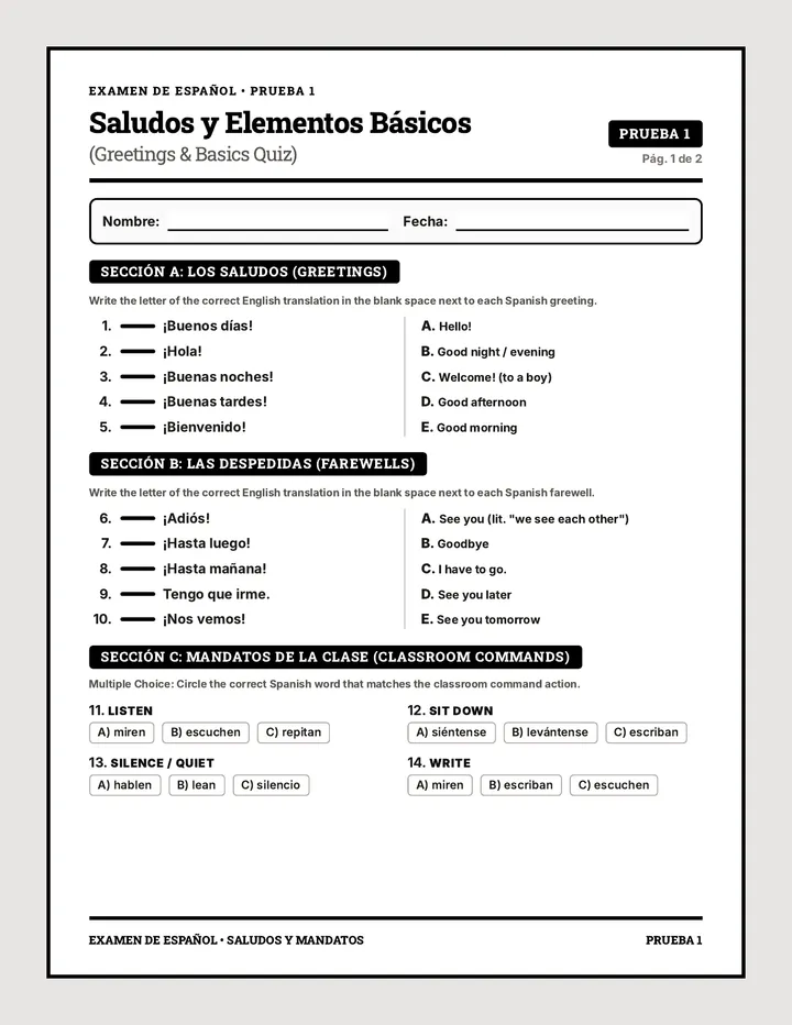 Spanish Greetings Basics Quiz