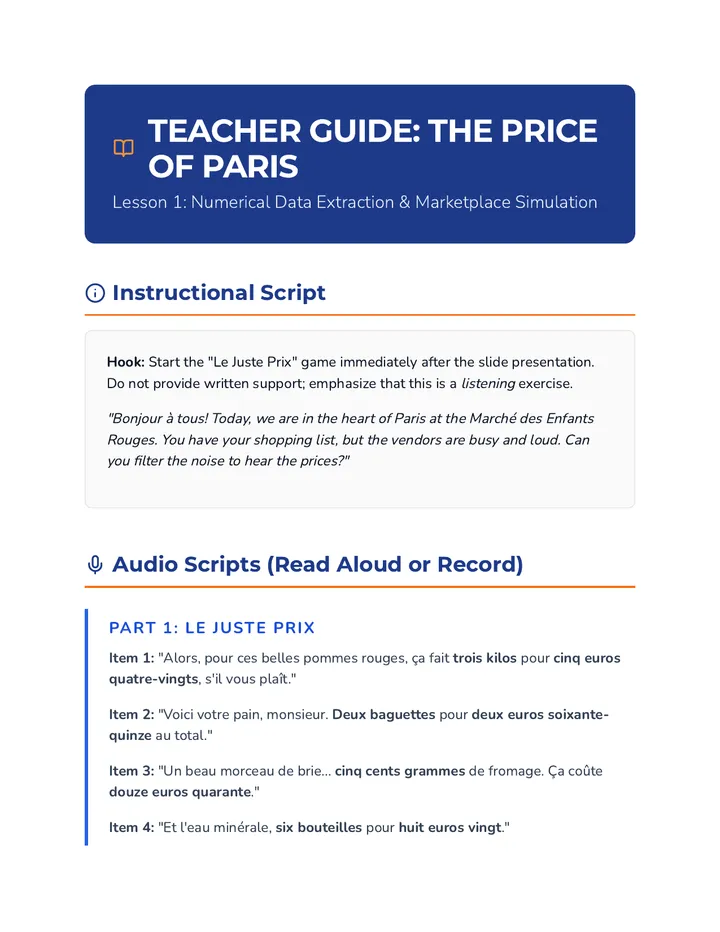Price of Paris Teacher Guide