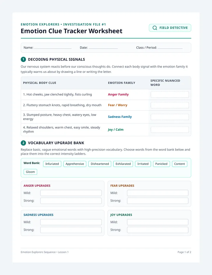 Emotion Clue Tracker Worksheet
