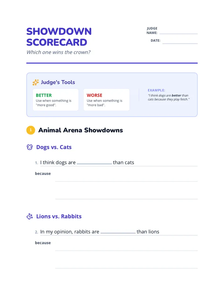 Showdown Scorecard Worksheet