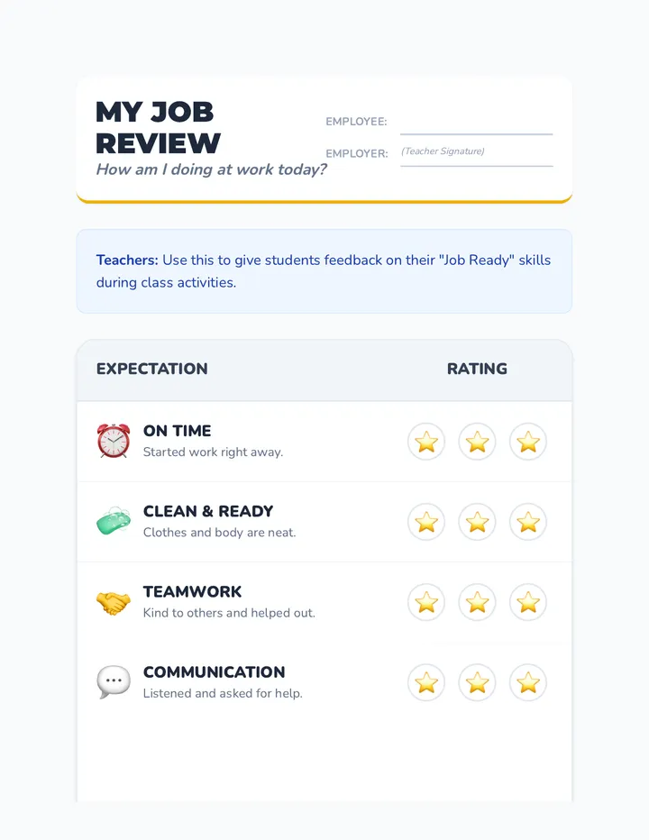 Mock Job Review Worksheet