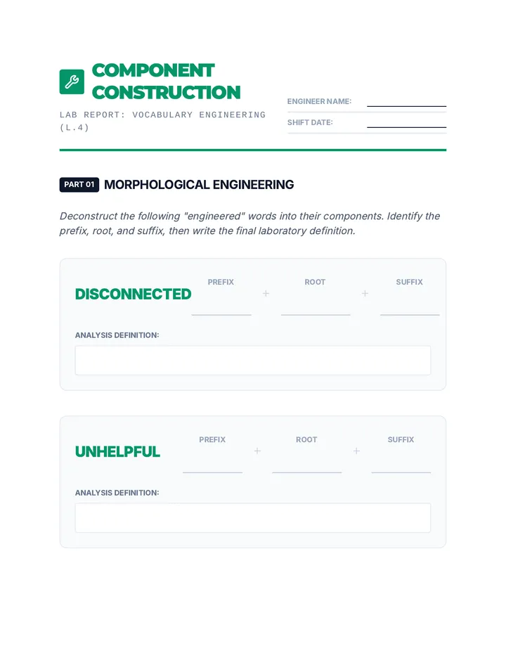 Component Construction Worksheet