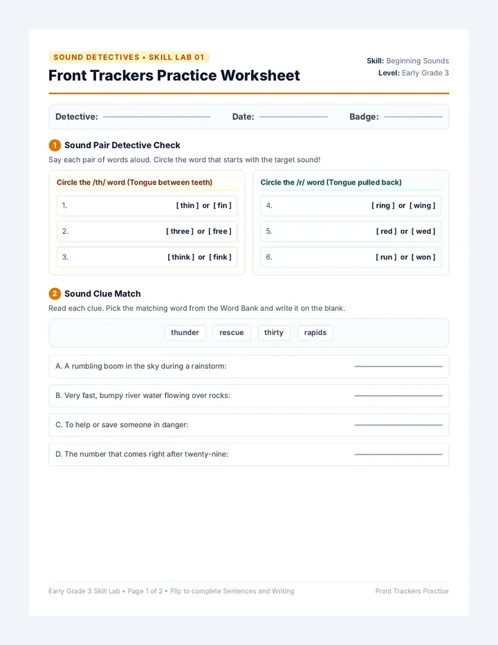 Front Trackers Practice Worksheet