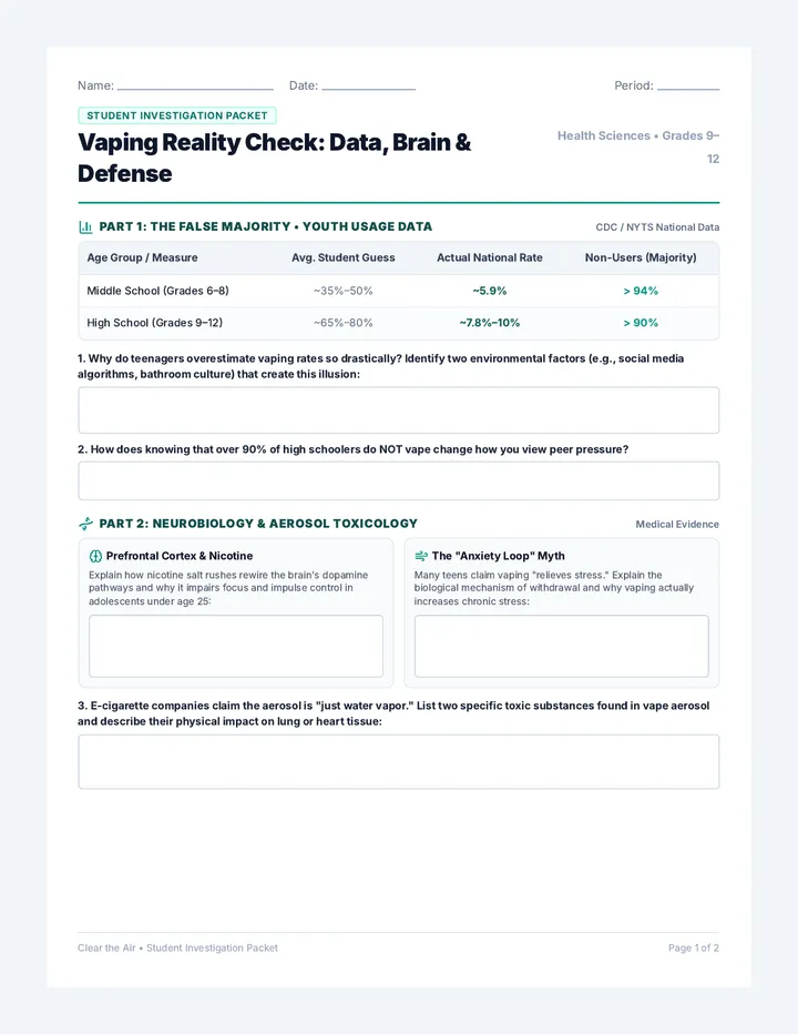 Vaping Reality Check Worksheet