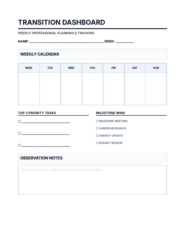 Weekly Transition Dashboard Worksheet