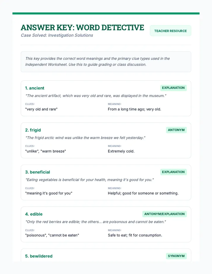Context Clues Answer Key Guide