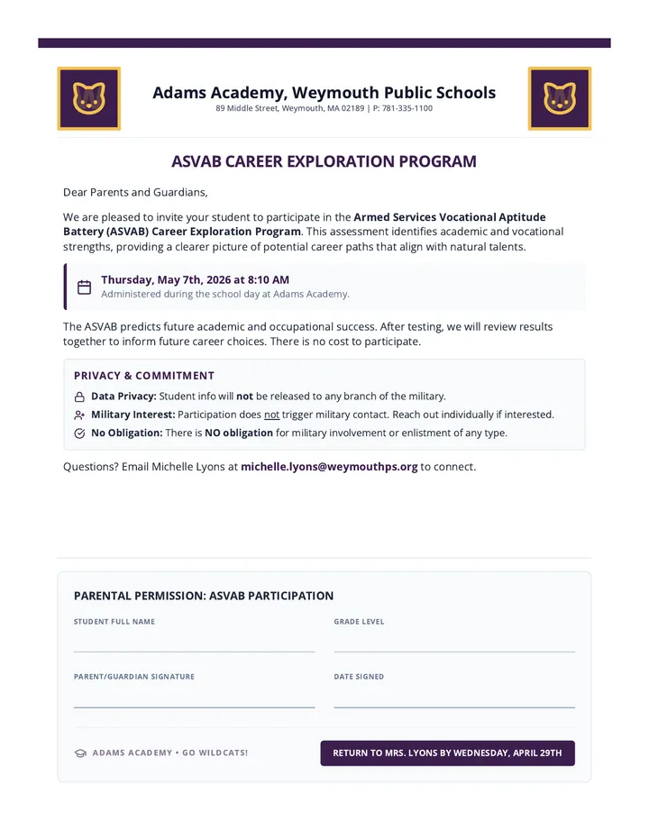 Career Catalyst Permission Slip page 1