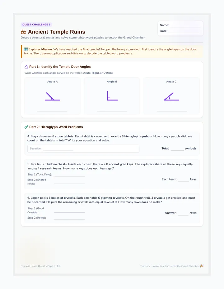 Temple Ruins Worksheet