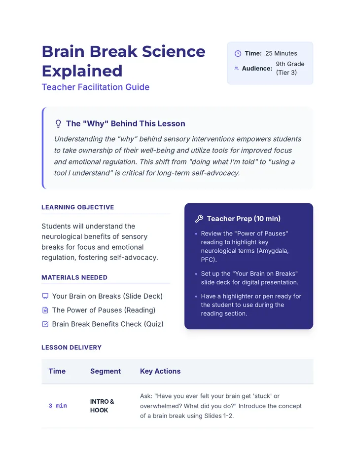 Brain Break Science Explained Lesson Plan