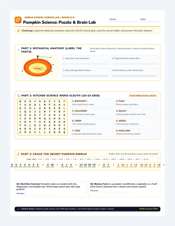 Pumpkin Science Puzzle Worksheet