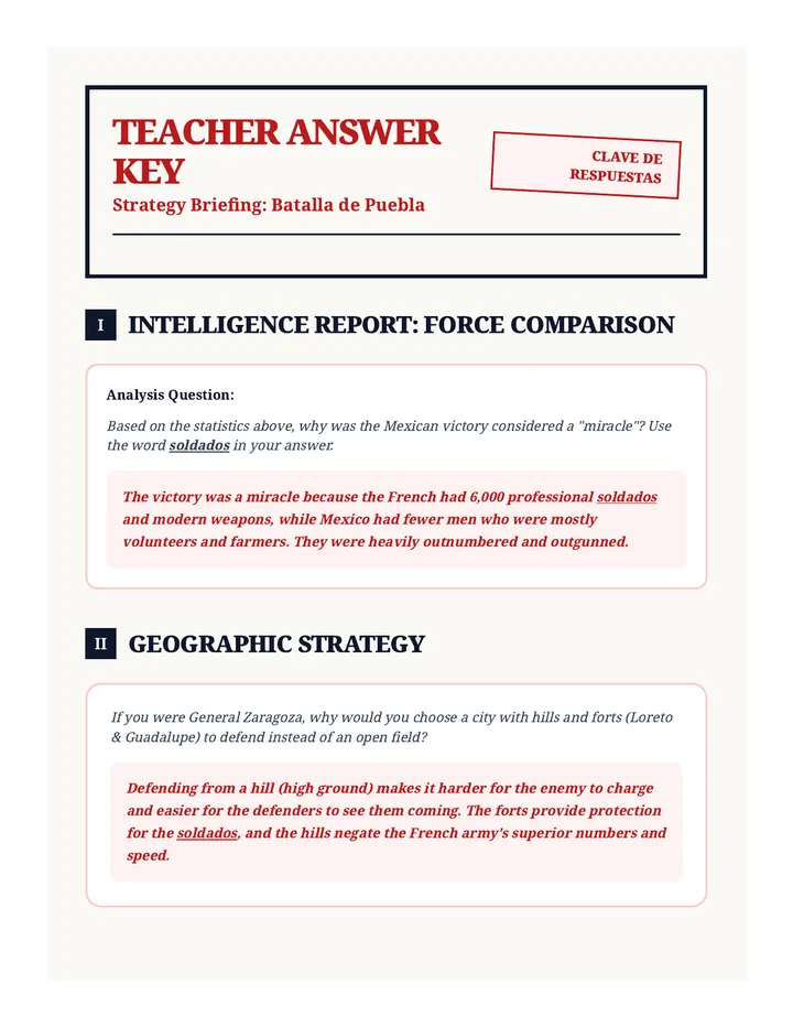 Puebla Strategy Answer Key