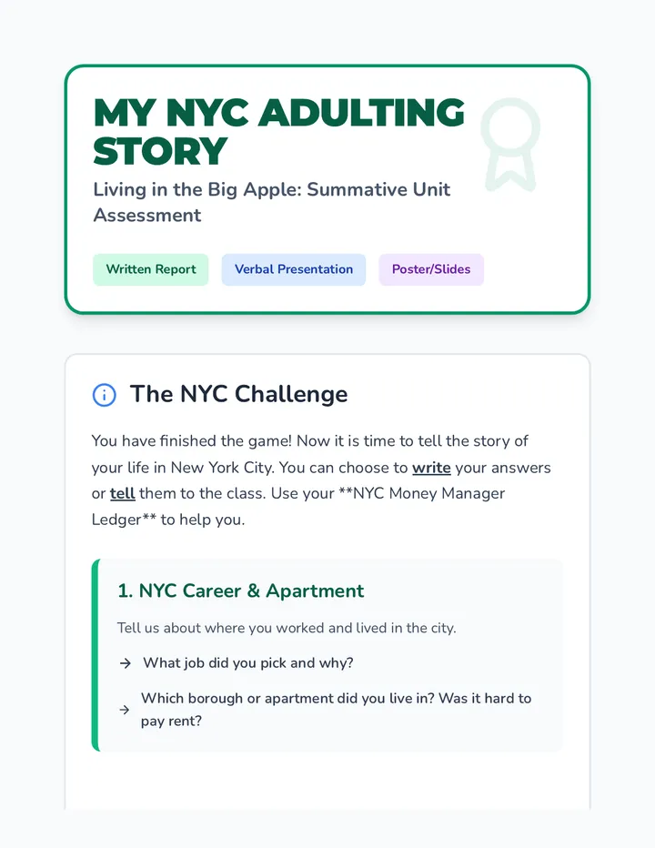 Adulting Summative Assessment Guide