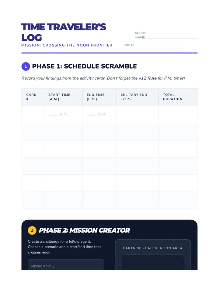 Time Traveler Worksheet