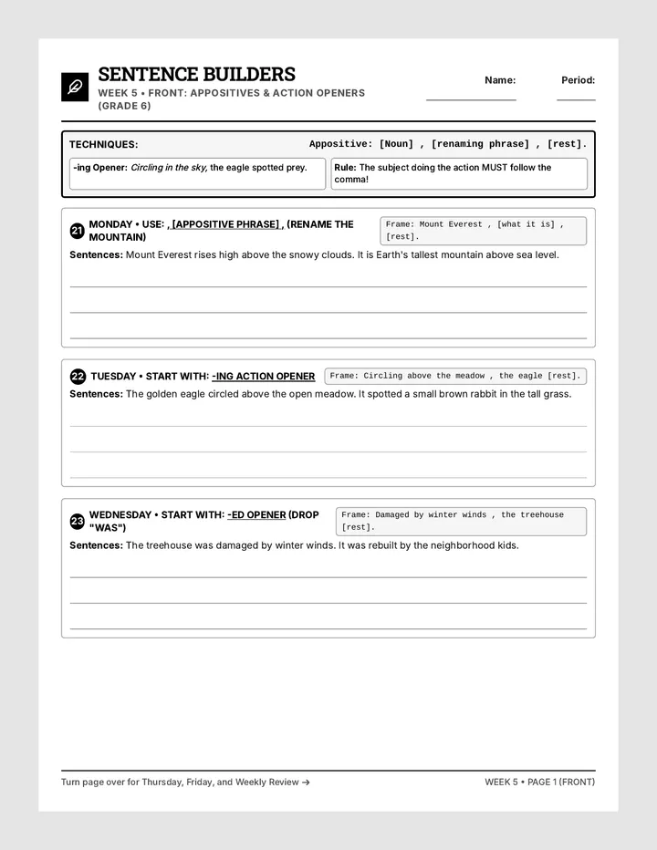 Syntactic Mastery Student Log