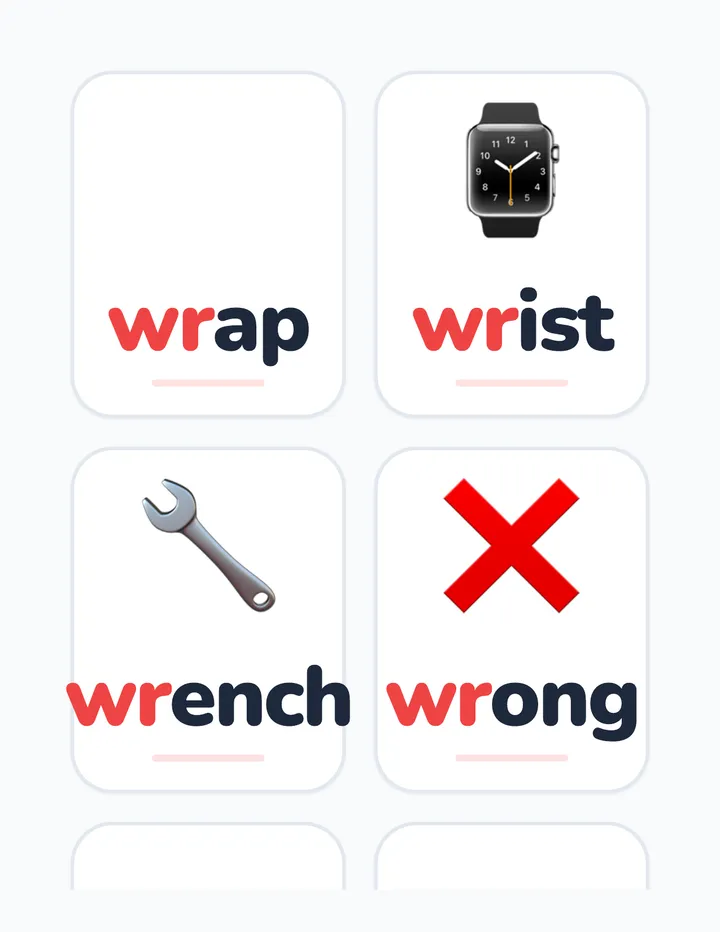 Silent Tickle Word Cards