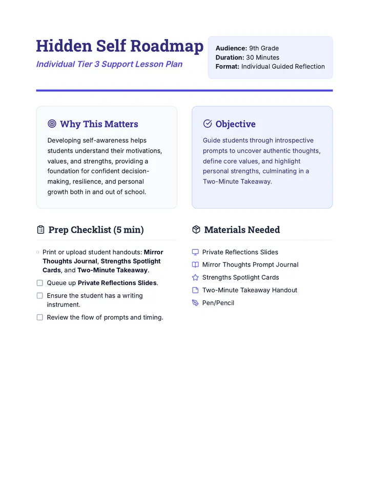 Hidden Self Roadmap Lesson Plan