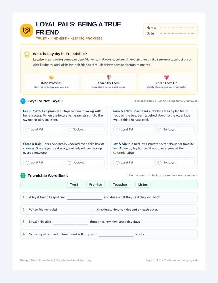 Loyal Pals Worksheet