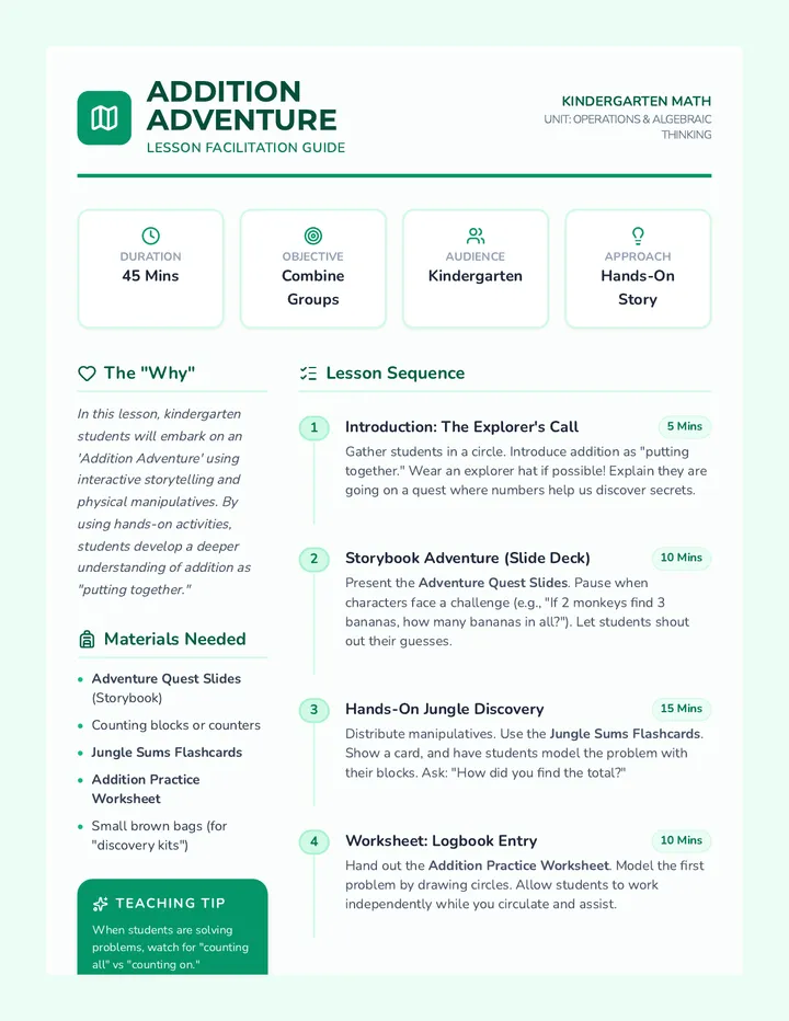 Addition Adventure Lesson Plan