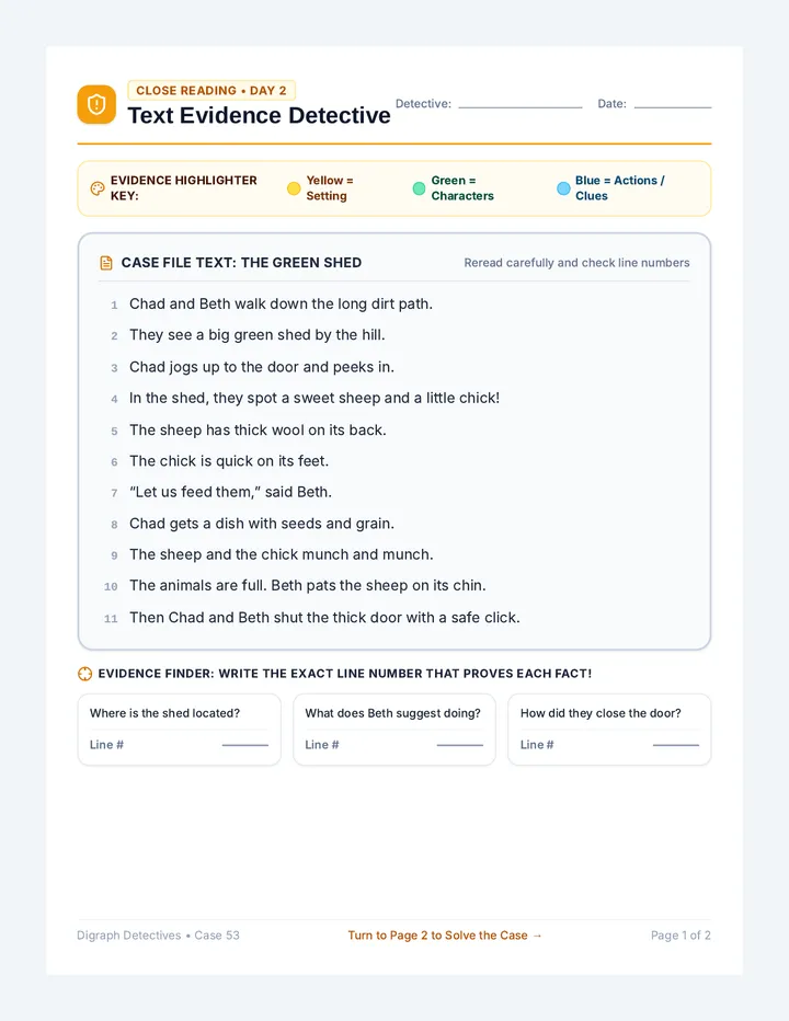 Digraph Evidence Detective Worksheet
