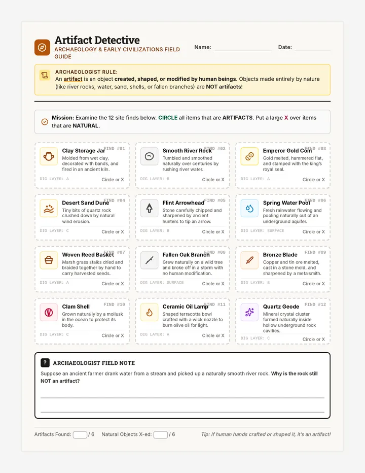 Artifact Detective Worksheet