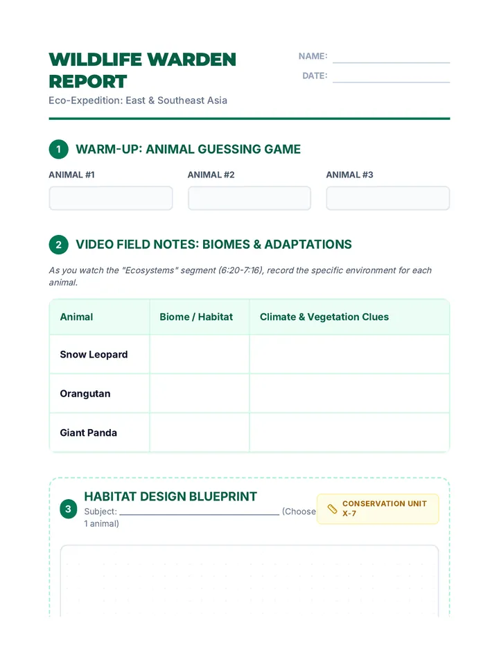 Wildlife Warden Worksheet