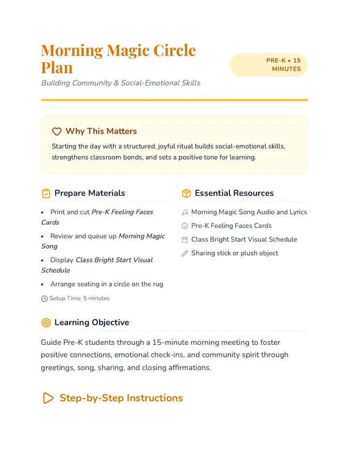 Morning Magic Circle Plan