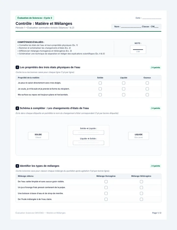 Évaluation Matière et Mélanges
