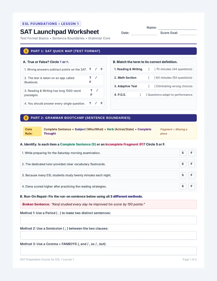 SAT Foundations Worksheet