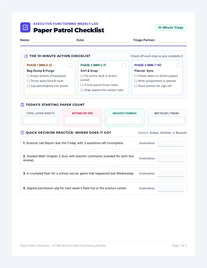 Paper Patrol Checklist Worksheet
